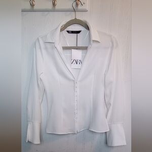 Zara White Button-Up Blouse